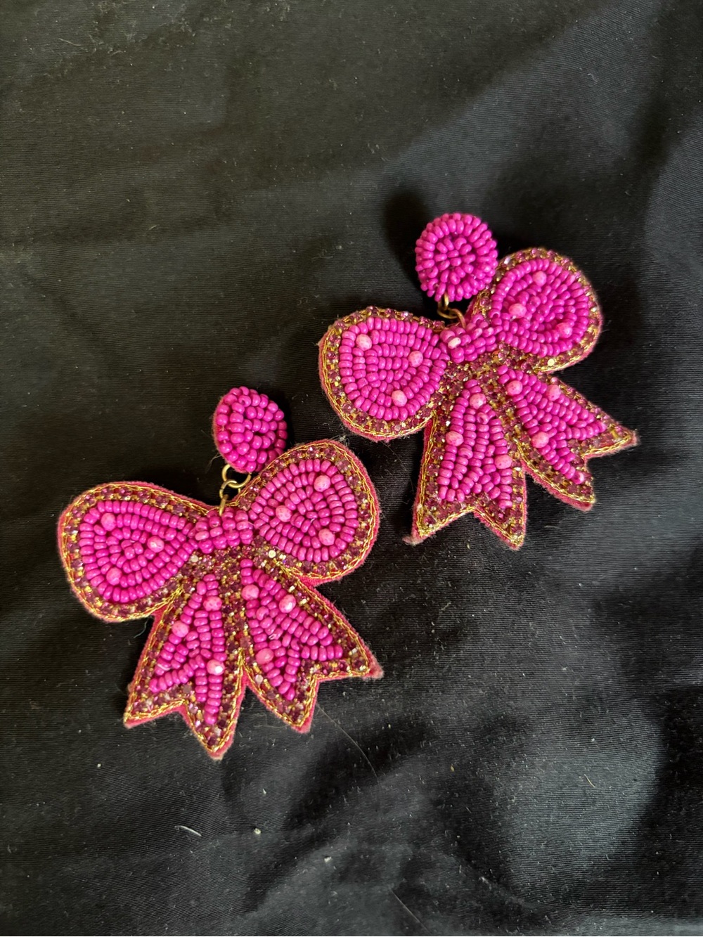 Simply Southern Hot Pink Beaded Bow Drop Earrings Felt Back Statement